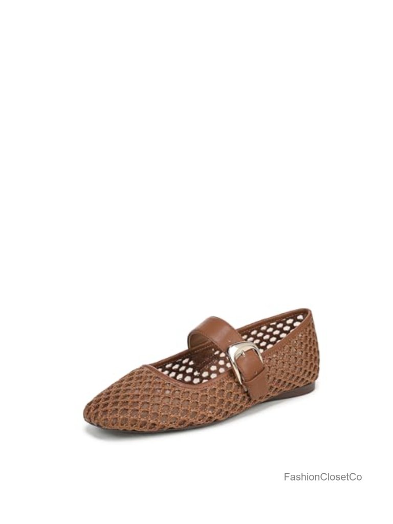 Woven Square Toe Mary Jane Flats With Adjustable Buckle